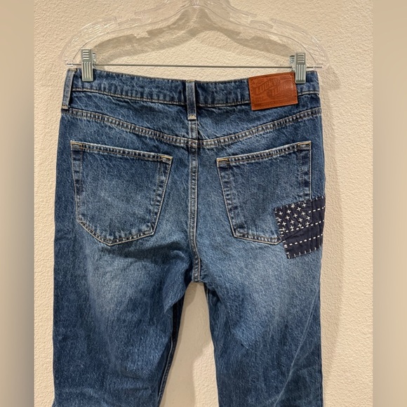 Lucky Brand Lucky Legend Patchwork Mid Rise Boy Denim Hemp Cotton Blue Jeans 28 - Picture 8 of 16